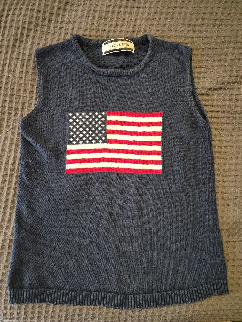 Crystal-Kobe Navy Sleeveless Knit Top with American Flag